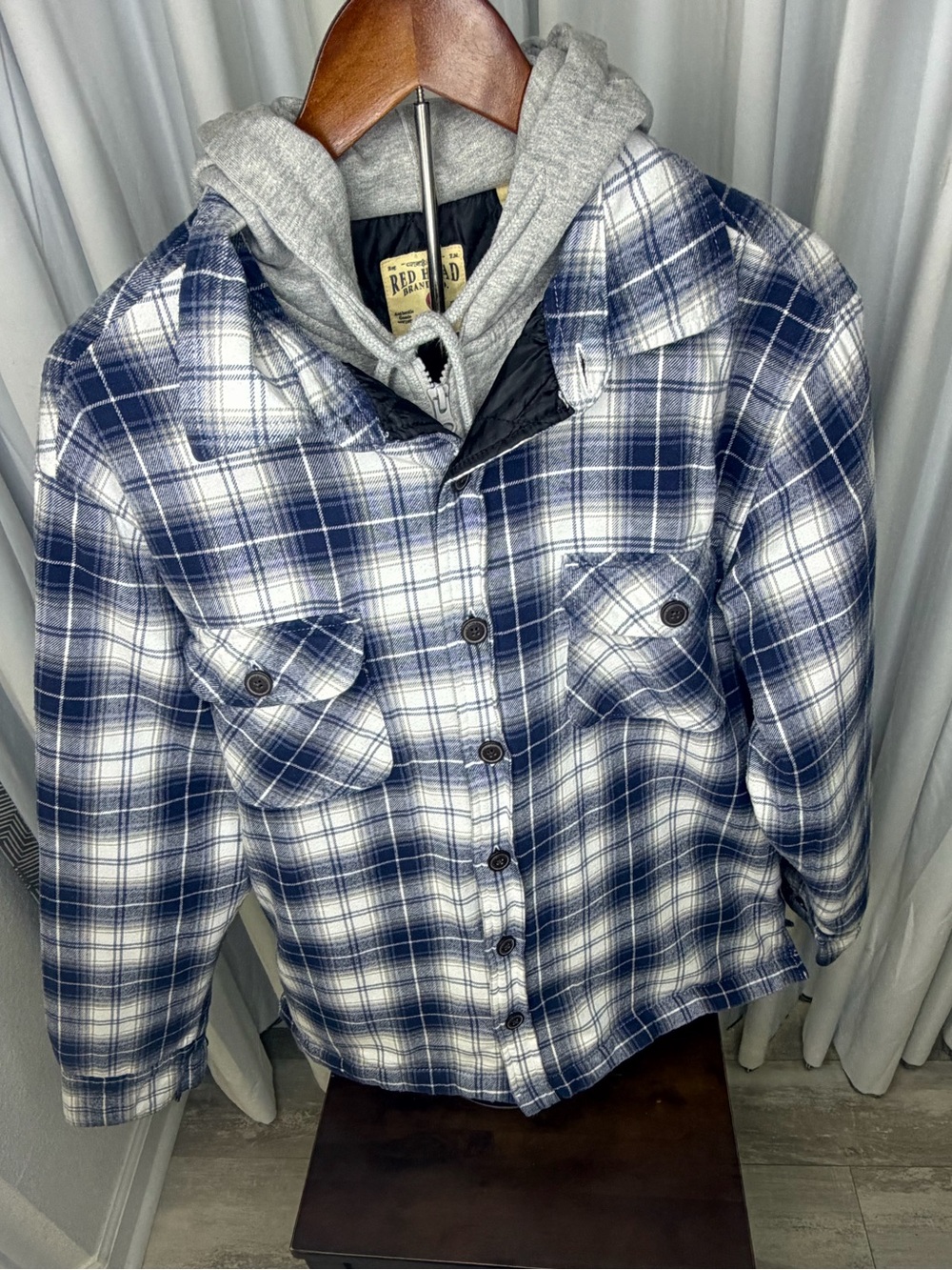 RedHead Mens Large Hooded Flannel Shirt Jacket Plaid Quilted Lined Shacket EUC